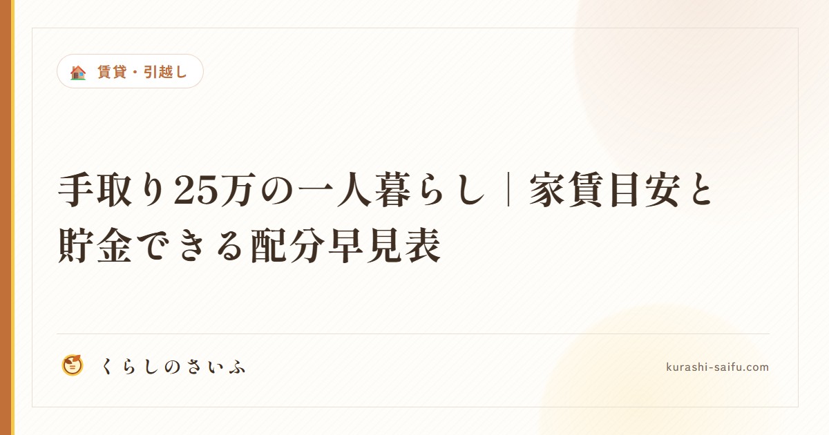 手取り25万の一人暮らし|家賃目安と貯金できる配分早見表
